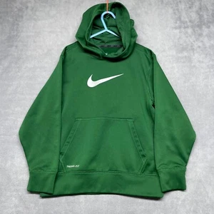 Nike Therma Fit Hoodie Boys Small Green Fleece Lined Logo Long Sleeve Pullover - Picture 1 of 6