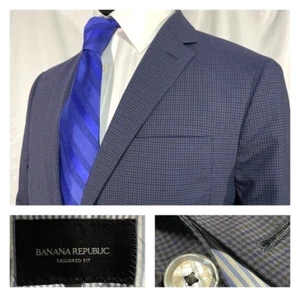 Banana Republic Mini Check Patch Pkt Ltwt Wool Sport Coat Jacket Slim 40 - Picture 1 of 20