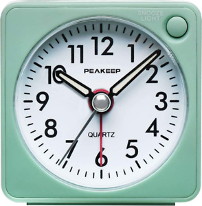 Ultra Small, Peakeep Battery Travel Alarm Clock with Snooze and Aquamarine 