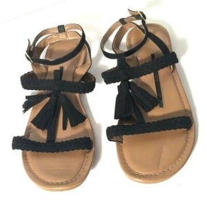 Damen Tassel Black Sandalen Größe 8 Knöchelriemen Schnalle - Bild 1 von 4