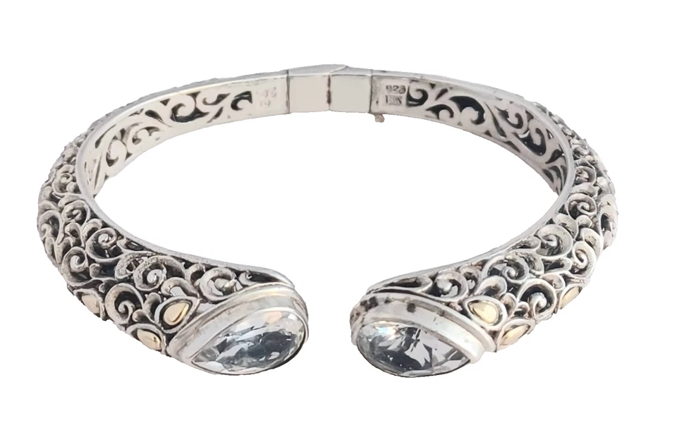 Hermoso SC? Brazalete con bisagras de filigrana de topacio azul de diseño de ley y 18k Foto 1 de 4