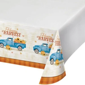 Autumn Harvest Truck Paper Tablecloth 54" x 102" Border Print Fall Tableware - Picture 1 of 1
