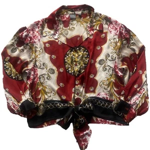 Blusa de mezclilla Soho Ny& Co para mujer talla grande vibrante brillante floral con corbata frontal - Imagen 1 de 6