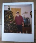 Guy in Sweater & Santa Hat next to Christmas Tree Vintage Polaroid Instant Photo