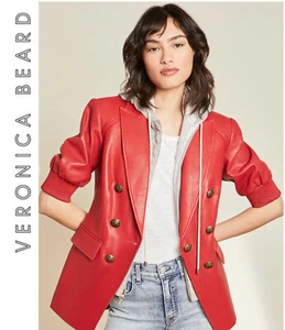 Talla 0 NUEVO CON ETIQUETAS VERONICA BEARD Chaqueta Dickey EDRA Rojo CUERO Manga Corta Mujer - Imagen 1 de 16