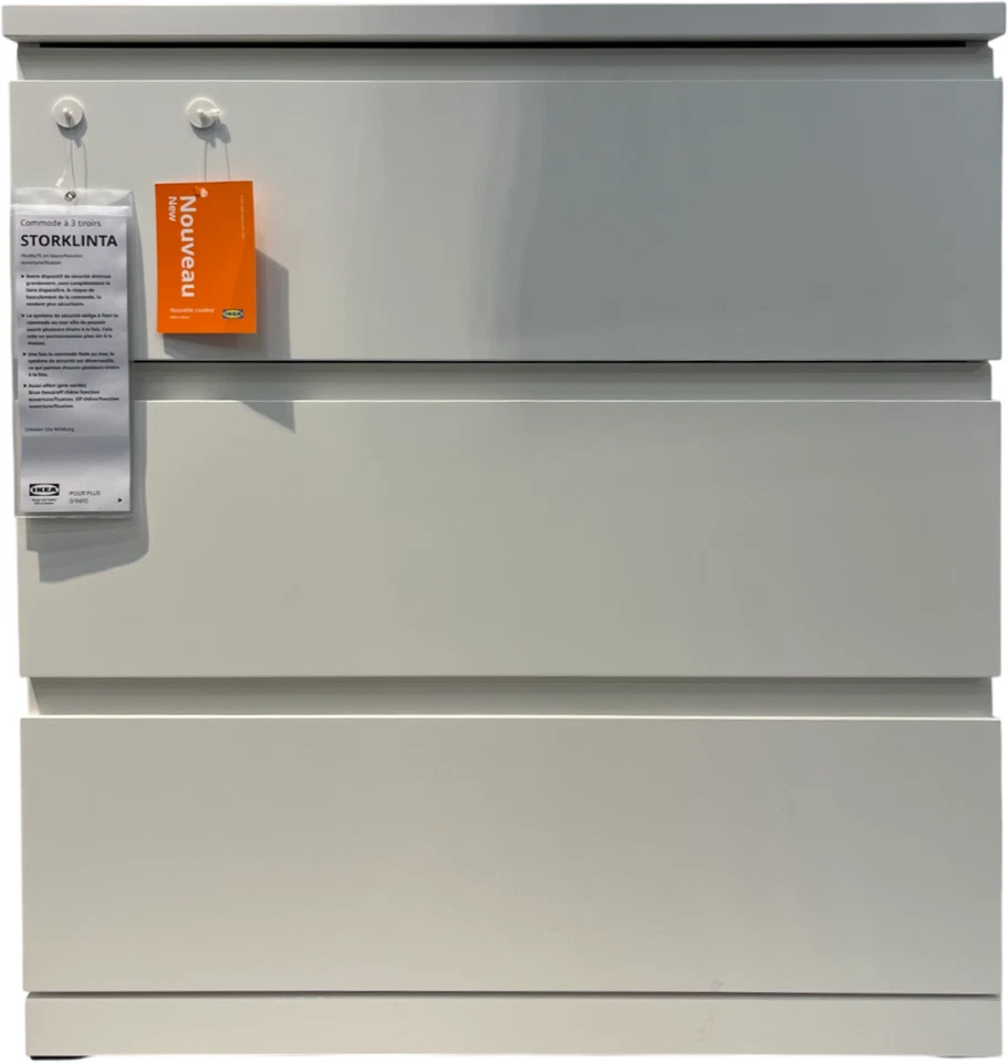 New IKEA STORKLINTA 3-Drawer Unlock Function Anchor Chest White 005.592.91 — 第 1/1 张图片