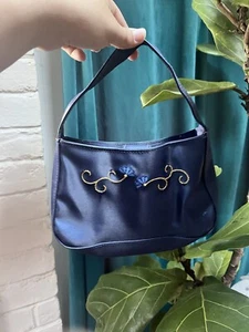 Avon Midnight Blue Satin Embroidered Handbag - Picture 1 of 6