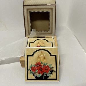 Christmas Drink Coasters Holiday  Designs Cork Back Ceramic, Wooden Holder, Box - Picture 1 of 9