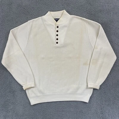 Vintage Lands End Sweater Men’s XL Off White Henley 90s Button Long Sleeve USA - Image 1 of 4