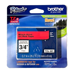 Brother P-touch TZe441 Black Print on Red Label Tape 0.7 in x 26.2 ft - Picture 1 of 6