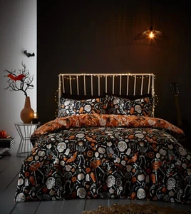 Halloween Duvet Cover Bedding Set Day Of The Dead Reversible GLOW IN THE DARK - Picture 1 of 38