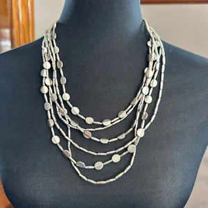 Chico's Necklace Jewlery Statement 21" Adjustable Silver Tone Multistrand - Picture 1 of 11