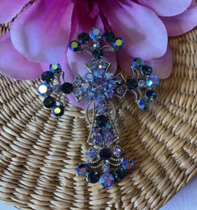 Kirk’s Folly Jeweled Cross Brosche lila irisierend blau - Bild 1 von 13