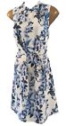 OASIS womens white botanical floral print high neck tie belt dress size 14 lined