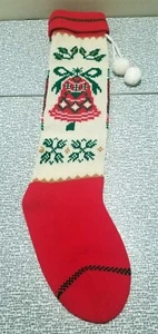 Vintage 1991 STRICK WEIHNACHTEN Feiertage STOCKING mit Glocken Stechpalme Bommeln von Summit Corp - Bild 1 von 11