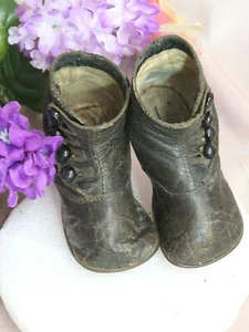 Antique High Top Boots/ shoes Child/ Doll Genuine Leather Button-up 4.5" - Picture 1 of 10