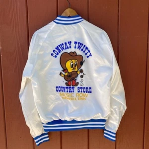 Vintage Chalk Line Conway Twitty Country Store Bomber Jacket Size Small White - Picture 1 of 10