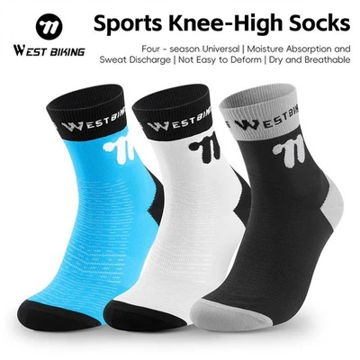 WEST BIKING Cycling Socks Breathable Compression Sports Running Middle Socks - Image 1 of 4
