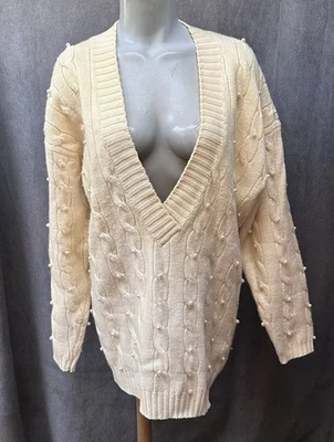 Suéter tejido cable lana cordero vintage con perlas oversize mujer mediana años 80’s Foto 1 de 4