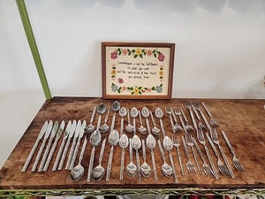 Mid Century Cutlery Lifetime Stainless Japan Bamboo Pattern 46 Flatware Pieces - Picture 1 of 11