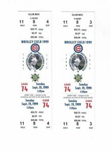 Chicago Cubs vs Milwaukee Brewers Unused Baseball Tickets from 9/19/1999 - Picture 1 of 2