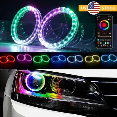 Izquierda + Derecha RGB 80MM LED Luces de Ojo de Ángel Anillos de Halo APP Control Faro DRL Foto 1 de 4