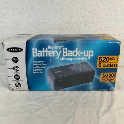 Belkin Regulator Battery Back-Up 520VA 6 Outlets Surge Protection F6C520-SER-LC - Image 1 of 4
