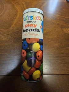 Vintage Playskool Wood Play Beads In Original Container No String Beads Only - Picture 1 of 4