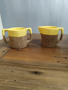 MCM Adelle Laguna Beach 1940s Vtg Tiki Tropical Ceramic Creamer and Sugar Set - Picture 1 of 8