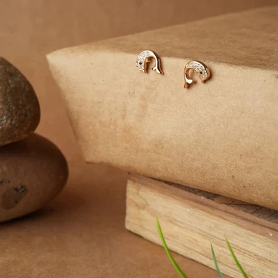 Aretes de delfín de oro rosa para mujer - Lindos pendientes de estrás de cristal Foto 1 de 4