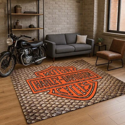 Harley Rug, Motorcycle Rug, American Legends Motorcycle Rug, Garage Floor Rug - Image 1 of 4