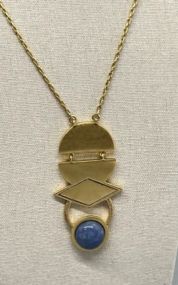 Collar Colgante Geométrico Madewell Oro Azul Piedra Moderno Art Deco Estilo 32" Foto 1 de 4