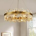 31.5 in. Modern 16-Light Brass Gold Crystal Chandelier Circle Round 2-Tiers