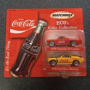 Matchbox 2001 COCA COLA 1970's COKE COLLECTION El Camino & Mustang Set Unopened - Picture 1 of 6