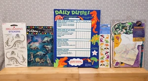 Vintage Sanrio Dinomighties Daily Duties Stationary Dinosaur Sticker Sheet Lot - Picture 1 of 12
