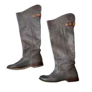 Frye 77061 Paige Cuff Gray Leather Riding Boots Women's size 7 - Picture 1 of 10