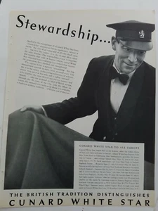1938 British tradition distinguish Cunard White Star cruise ship stewardship ad - Picture 1 of 1