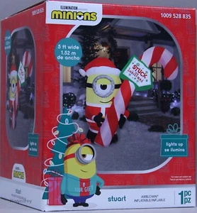 Christmas Gemmy Universal Minions 5 ft Stuart w/Candy Cane Airblown Inflatable - Picture 1 of 2