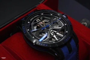 Roger Dubuis Excalibur Spider Huracan Skeleton Carbon Fiber Blue 45mm DBEX0749 - Picture 1 of 24