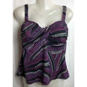 Sonoma Tankini Top Women 12 Black Dot Twist Front Empire Padded Adjustable Swim - Picture 1 of 10