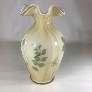 Fenton hand painted Fluted Vase Honey Glass Cased Signed S.Smith 7.5”tall - Picture 1 of 14