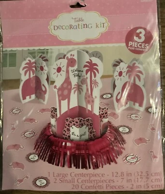 It's a Girl Sweet Safari Zoo Baby Shower 3 Pc Table Decorating Kit + Confetti - Image 1 of 2