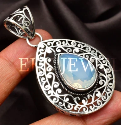 Ciondolo gioiello fatto a mano in argento sterling 925 con pietra preziosa op... - Immagine 1 di 4