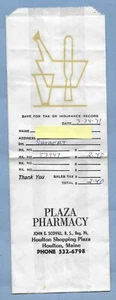 VINTAGE HOULTON MAINE PLAZA PHARMACY ADVERTISING BAG 1971 JOHN E SCOVILL - Picture 1 of 1