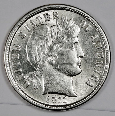 1911 Barber Dime.  AU.  188043 Cover