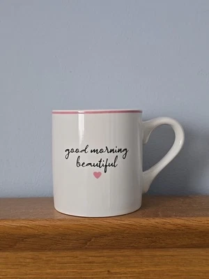 Good Morning Beautiful 🩷 White Coffee Mug Pink Rim Tea Cup - Image 1 of 4