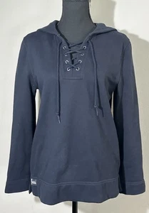 LRL Lauren Petite Women’s Navy Blue Pullover Lace Up Sweatshirt Cotton Sz P/S - Picture 1 of 9