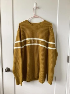 Obey Worldwide Mustard Yellow Knit Sweater XL Men’s Wool Blend Crewneck Pullover - Picture 1 of 9