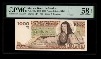 México - 1000 Pesos - 1983 - Banco de México - PMG 58 EPQ Elección Sobre UNC Foto 1 de 4