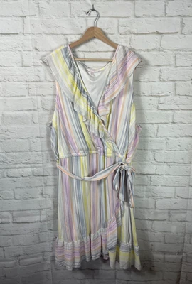 Vestido sin mangas LC Laruen Conrad para mujer a rayas imitación envolvente talla 4X Foto 1 de 4